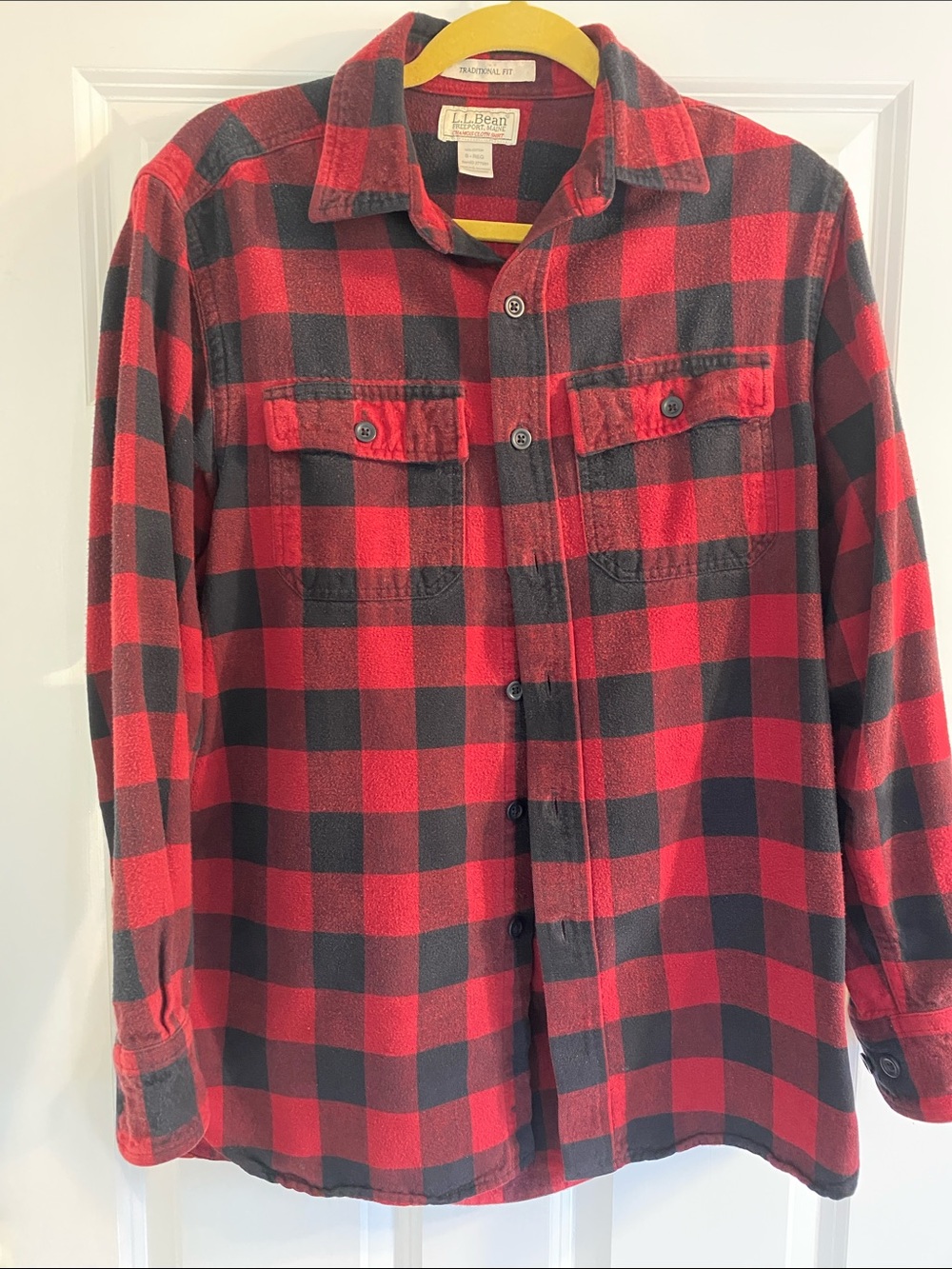 L.L. Bean Men’s Red and Black Chamois Buffalo Plaid Button-Down Shirt